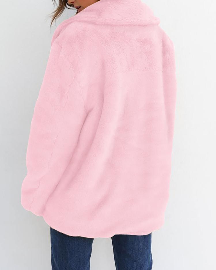 Solid Fluffy Open Front Long Sleeve Coat
