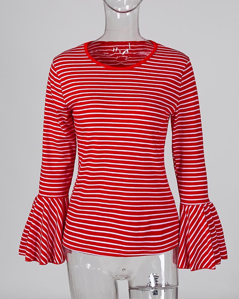 Flare Sleeve Striped Blouse