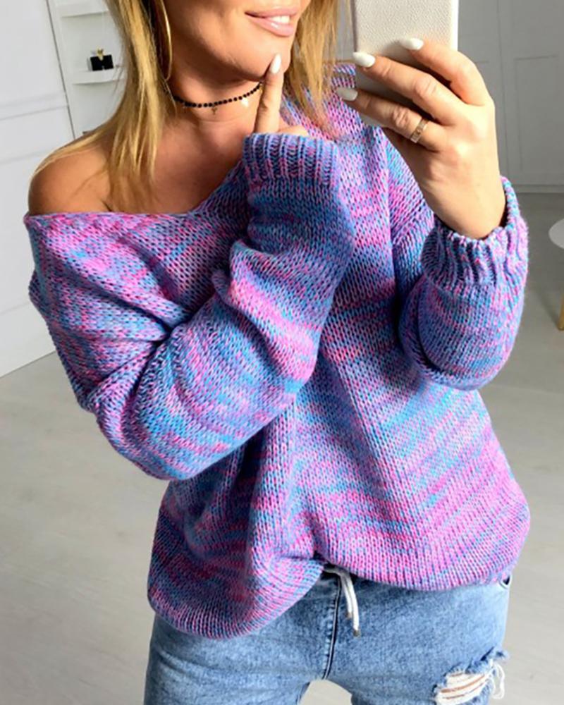 V Neck Long Sleeve Knitting Casual Sweater