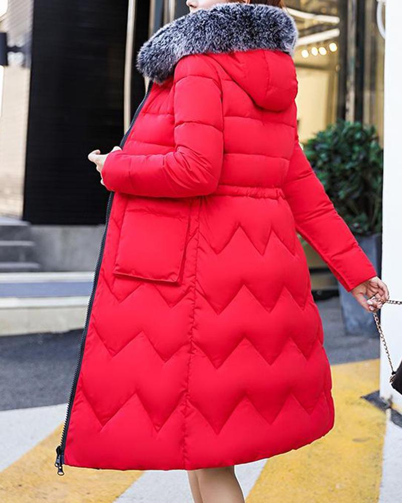 Outlet26 Faux Fur Collar Puffer Coat red