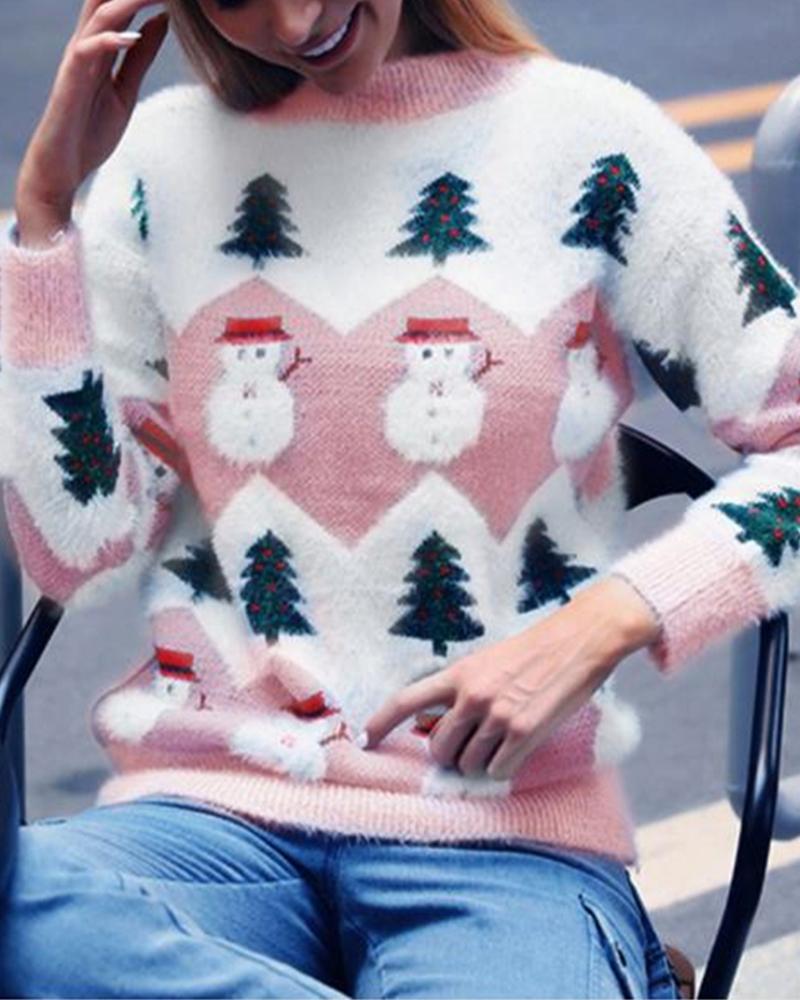 Christmas Printing Long Sleeve Sweater