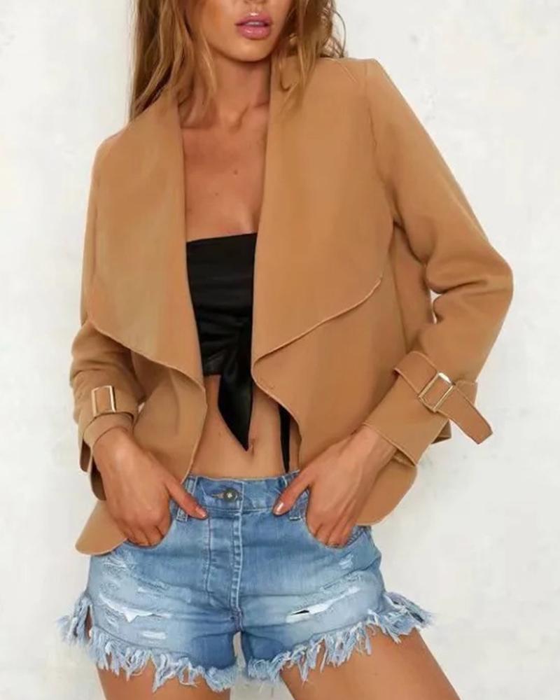 Solid Open Front Draped Jacket