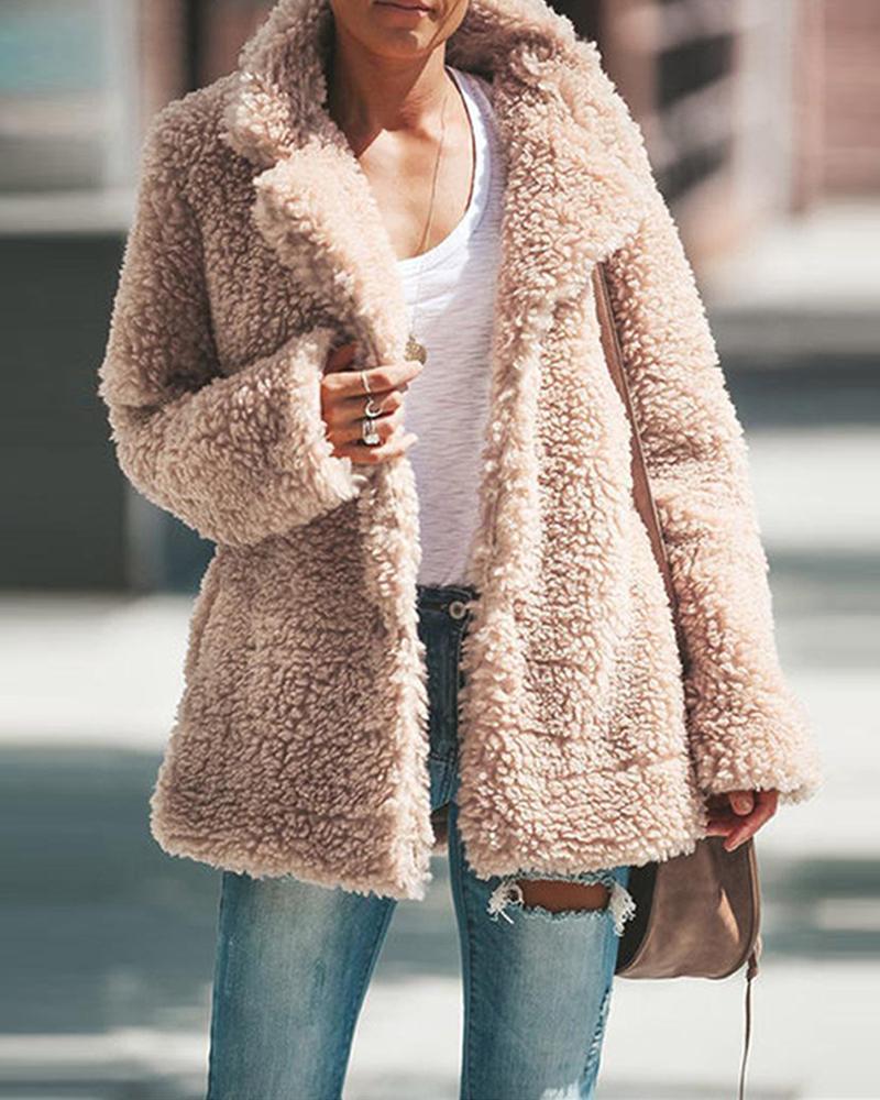 Solid Faux Shearling Button Coat