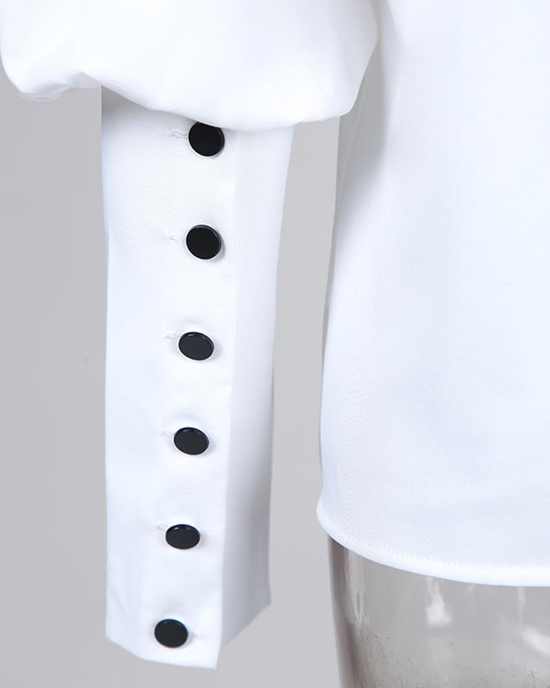 Solid Puff Sleeve Buttoned Design Shirt