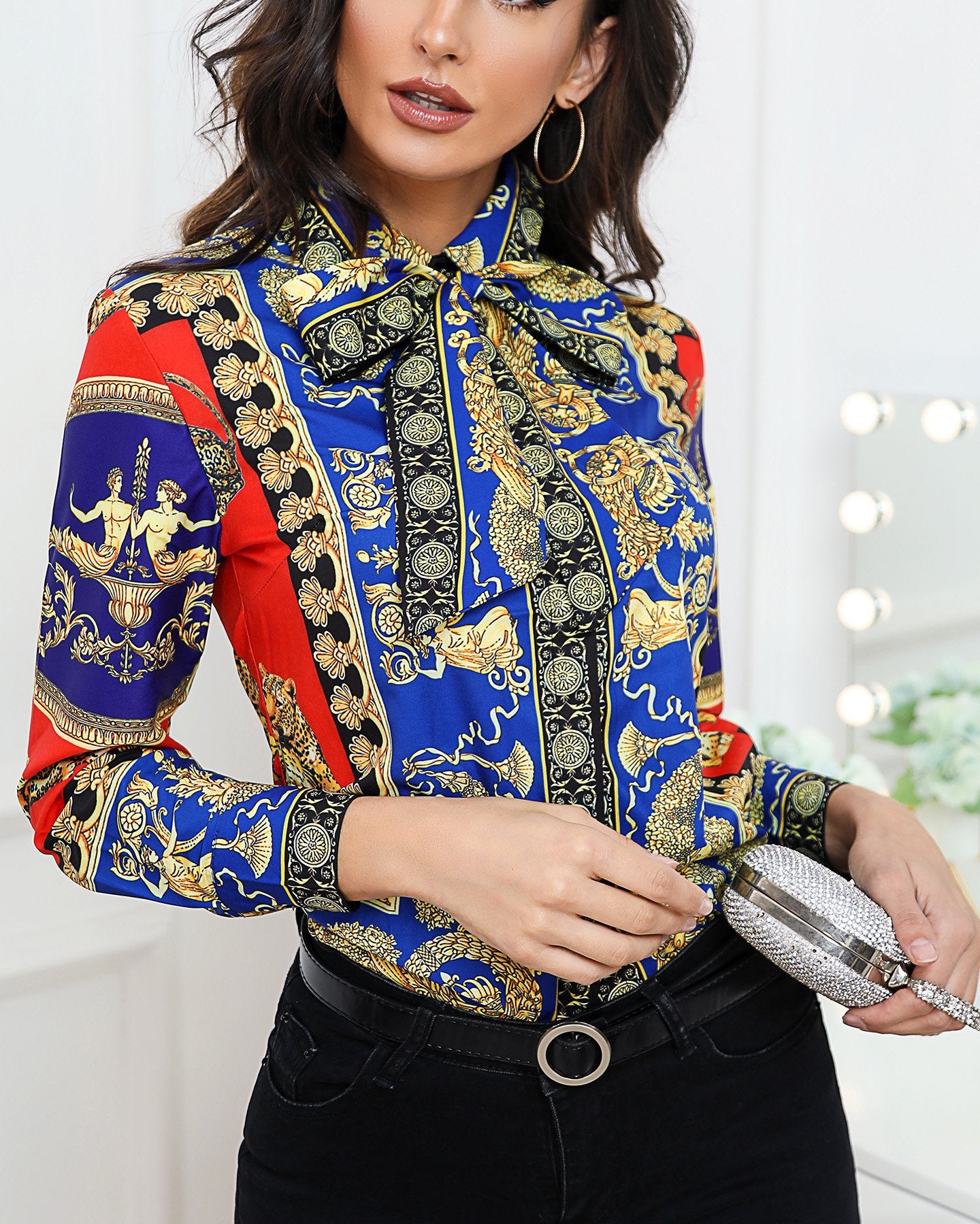 Outlet26 Retro Ethnic Print Long Sleeve Shirt MultiStyle