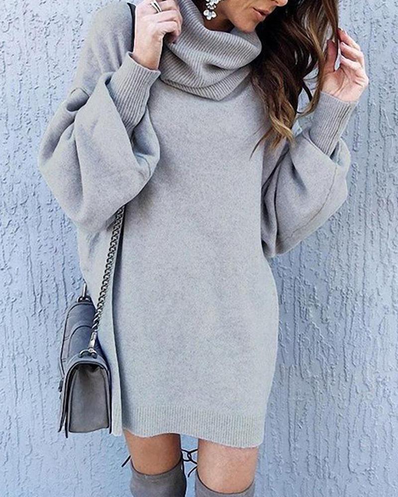 Solid High Neck Sweater Dress