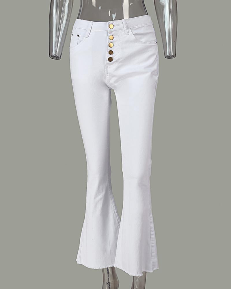 Solid High Waist Slinky Bell-bottomed Pants