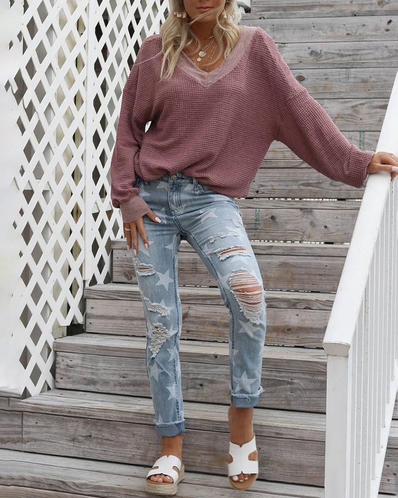 Casual V-neck Long Sleeve Sweater