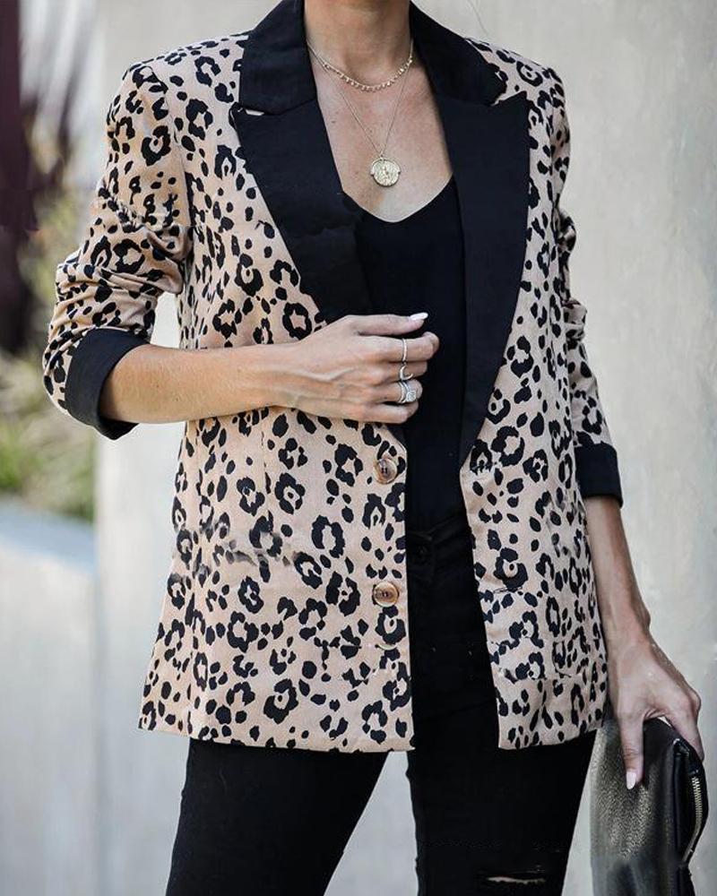Shawl Collar Leopard Print Blazer