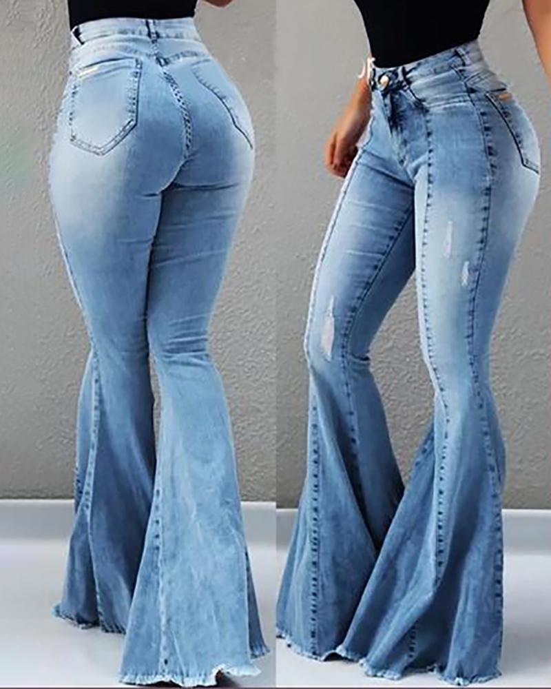 High Waist Pocket Bell-Bottom Jeans