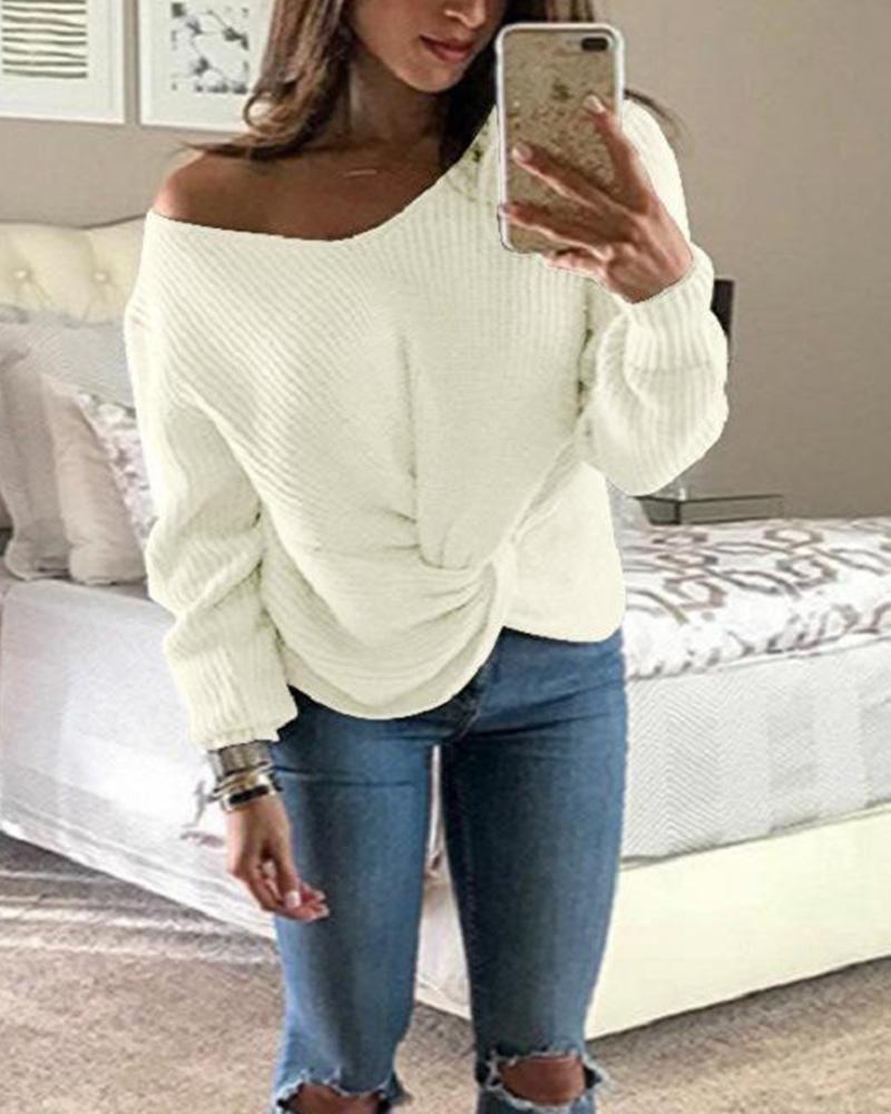 Outlet26 Solid Ribbed Knit Long Sleeve Sweater white