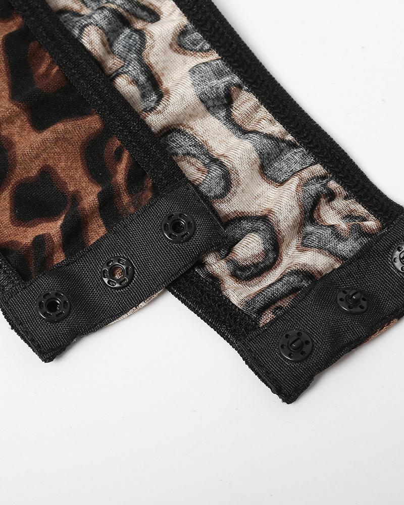 Chain Stap Leopard Print Bodysuit
