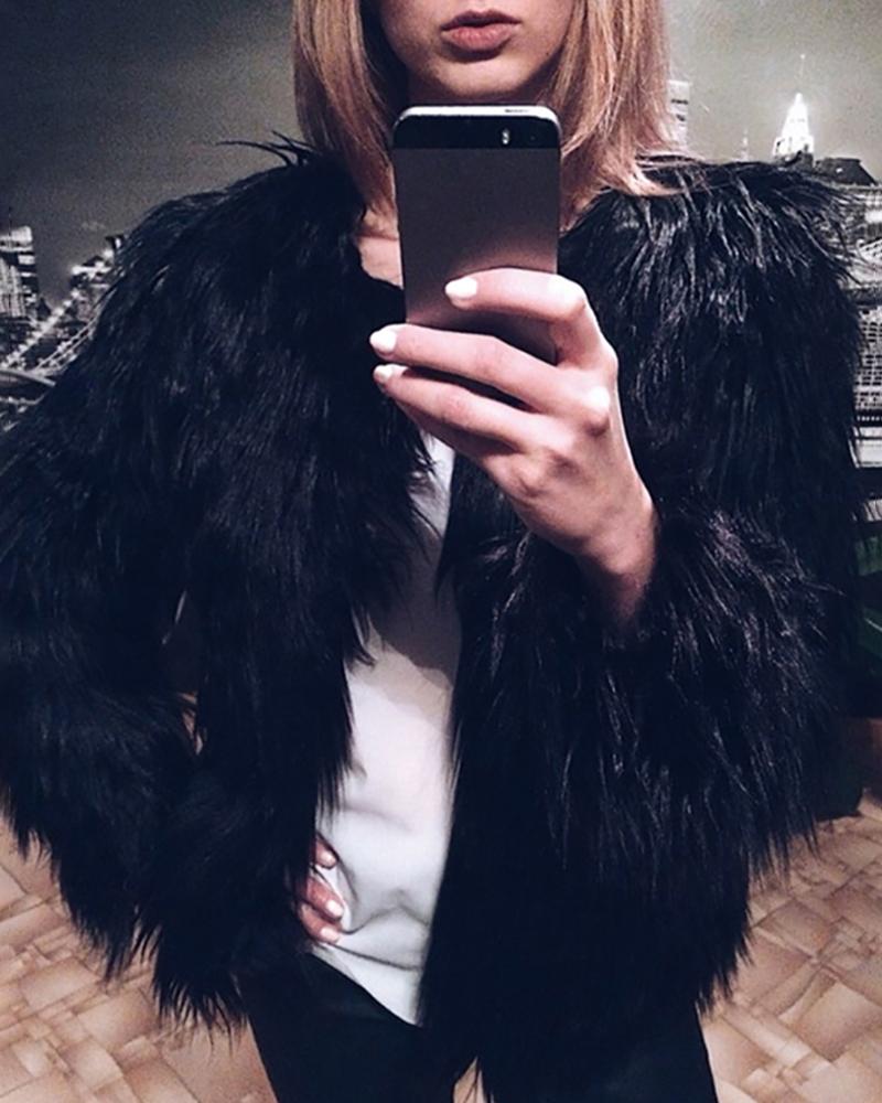 Solid Open Front Fur Fluffy Coat