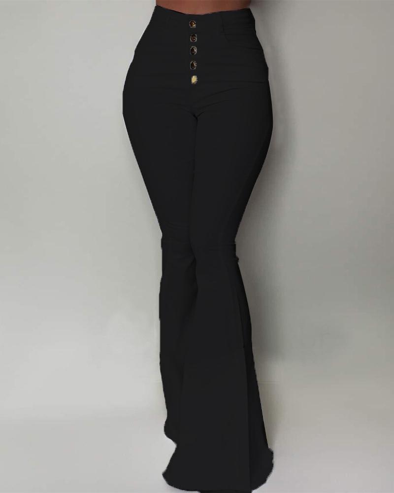 Solid High Waist Slinky Bell-bottomed Pants