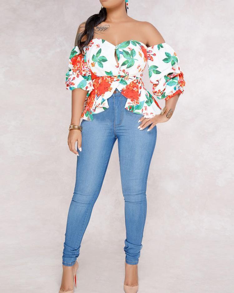 Sweetheart Floral Off Shoulder Ruffle Blouse