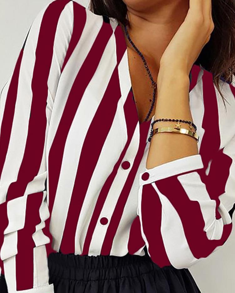 Stripes Button Up Long Sleeve Blouse