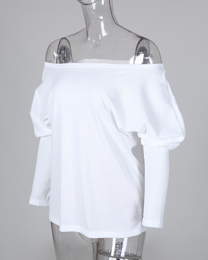 Solid One Shoulder Batwing Sleeve T-Shirt