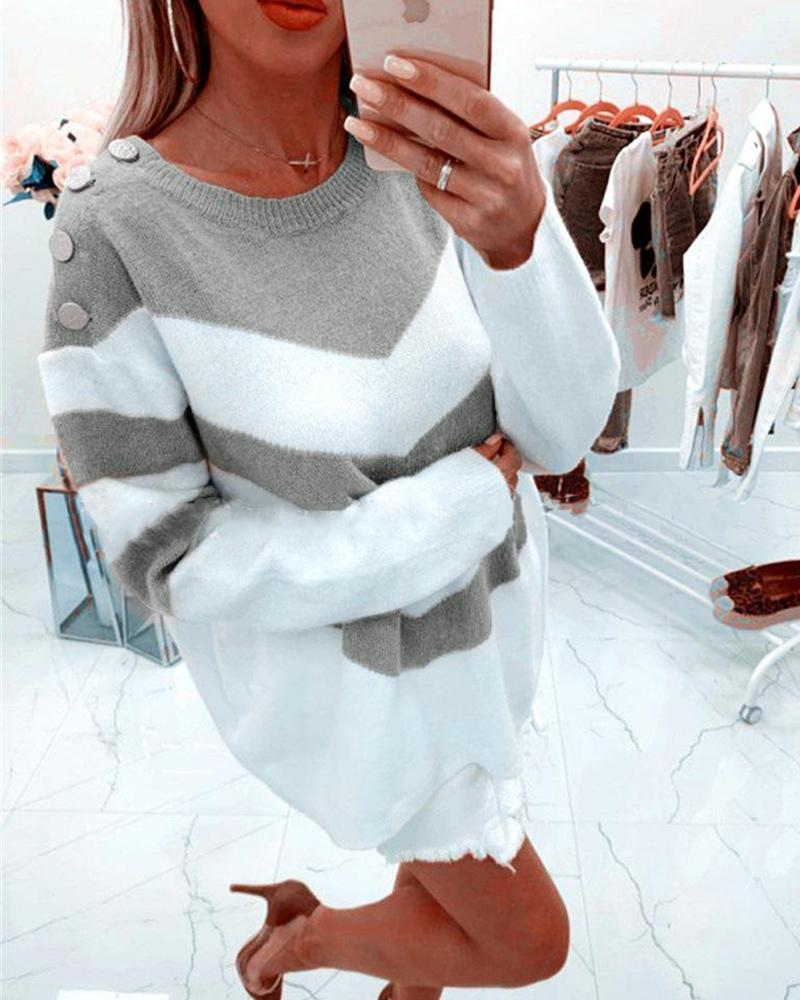 Colorblock Striped Long Sleeve Sweater