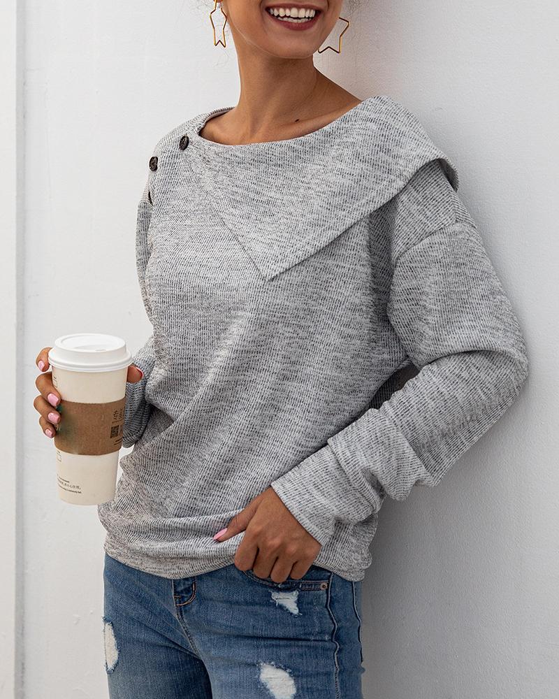 Solid Buttoned Long Sleeve Casual Blouse