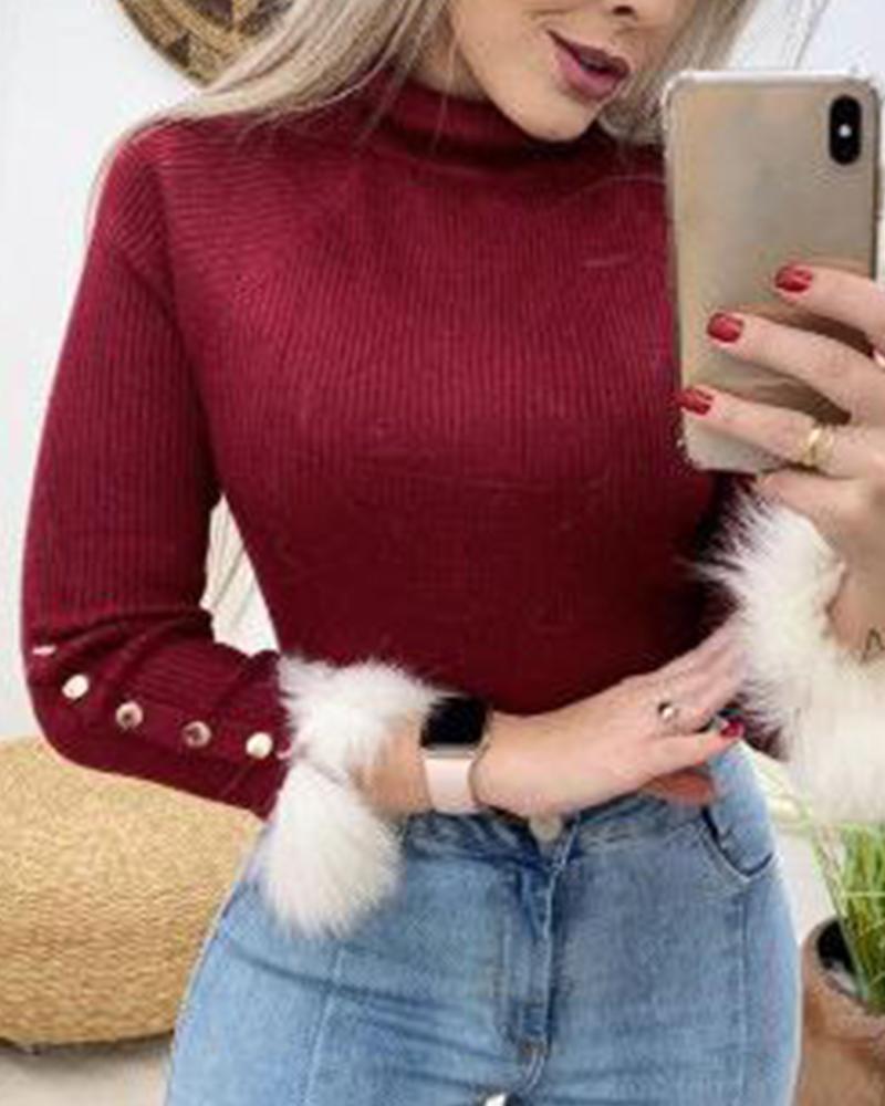 High Neck Button Detail Knitted Top