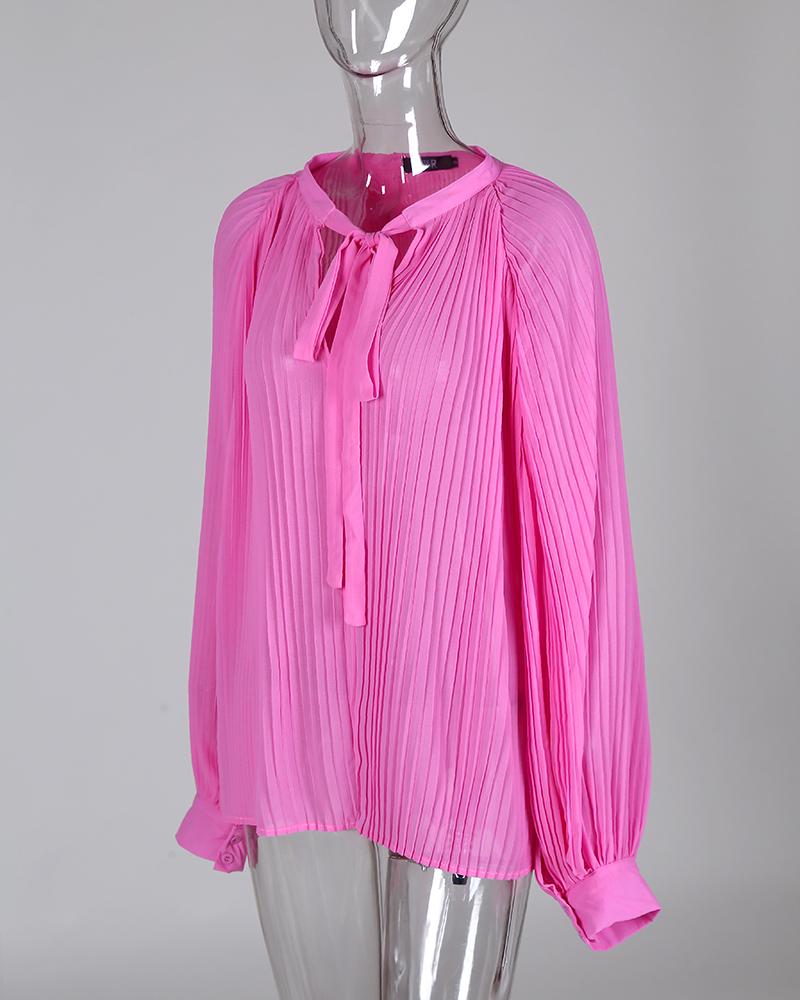 Solid V-Neck Ruched Detail Casual Blouse