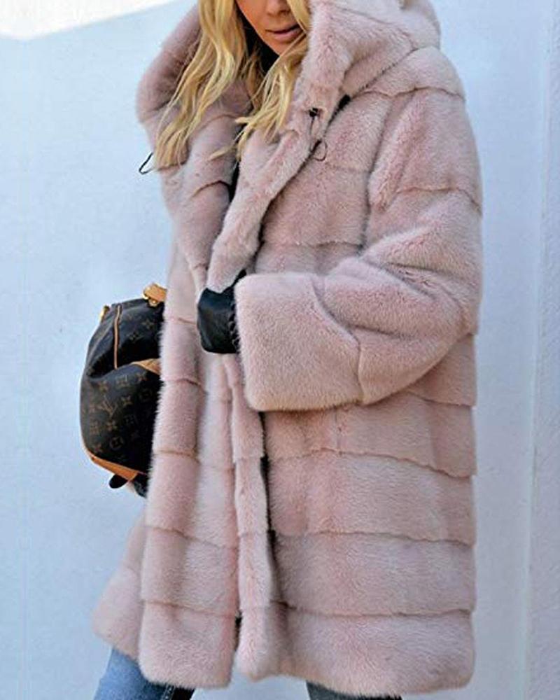 Outlet26 Hooded Bubble Faux Fur Coat pink
