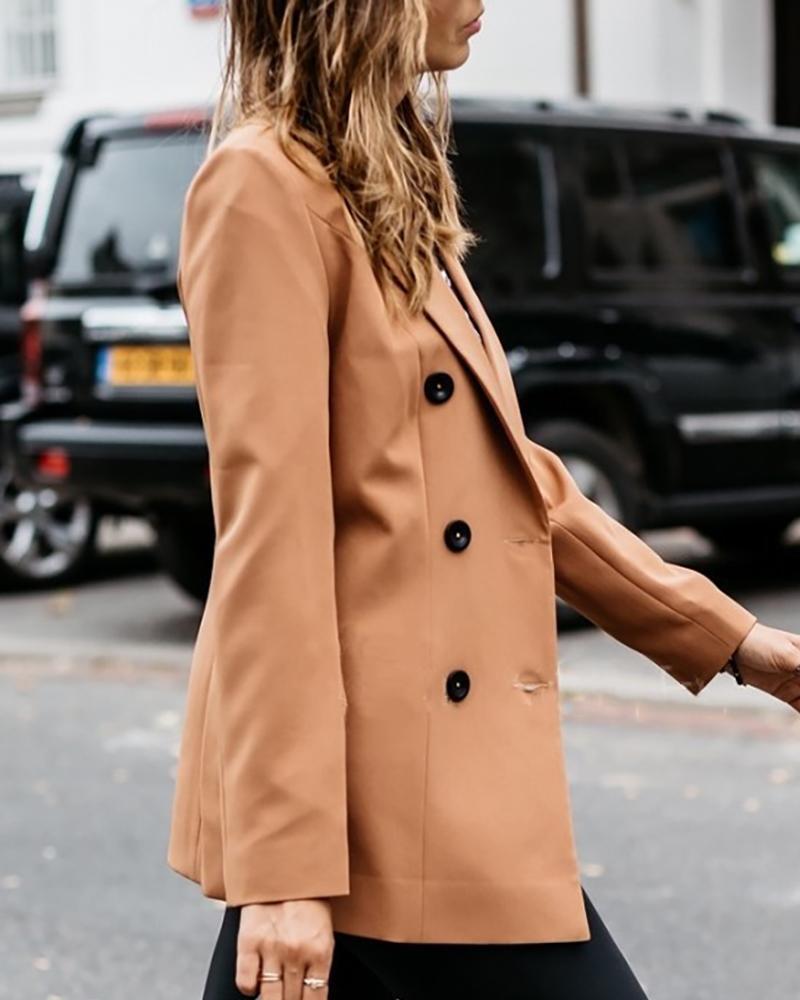Solid Double Breasted Blazer Coat