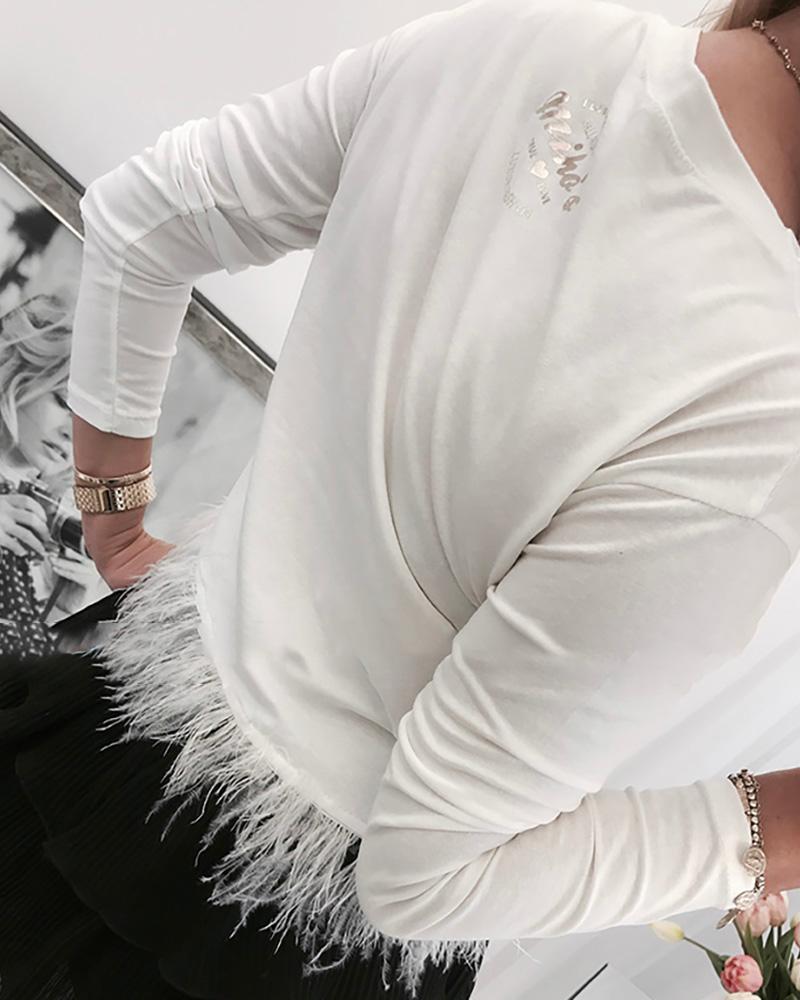 Sequin Feather Long Sleeve Blouse