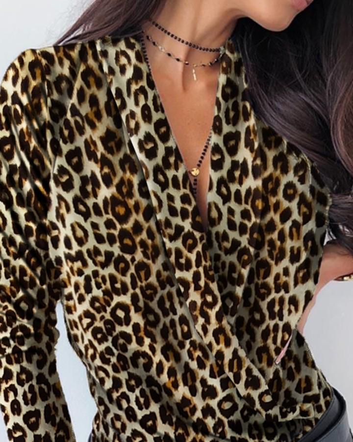 Long Sleeve Leopard Print Casual Shirt