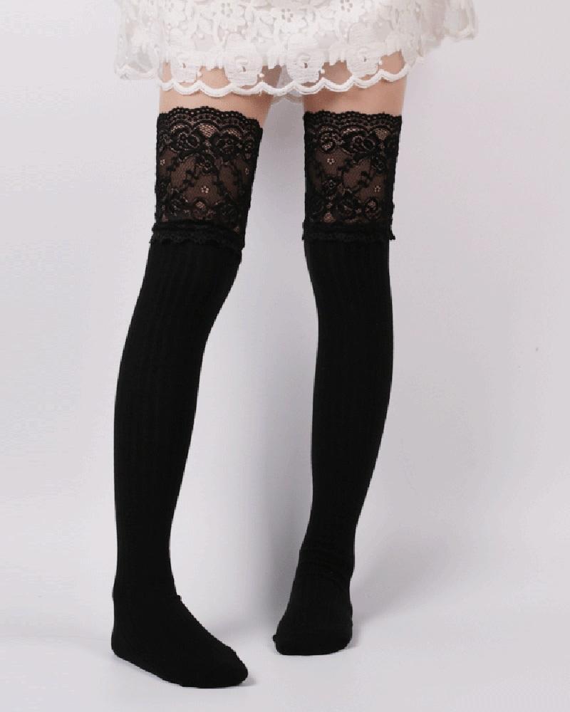 Lace Trim Over The Knee Socks
