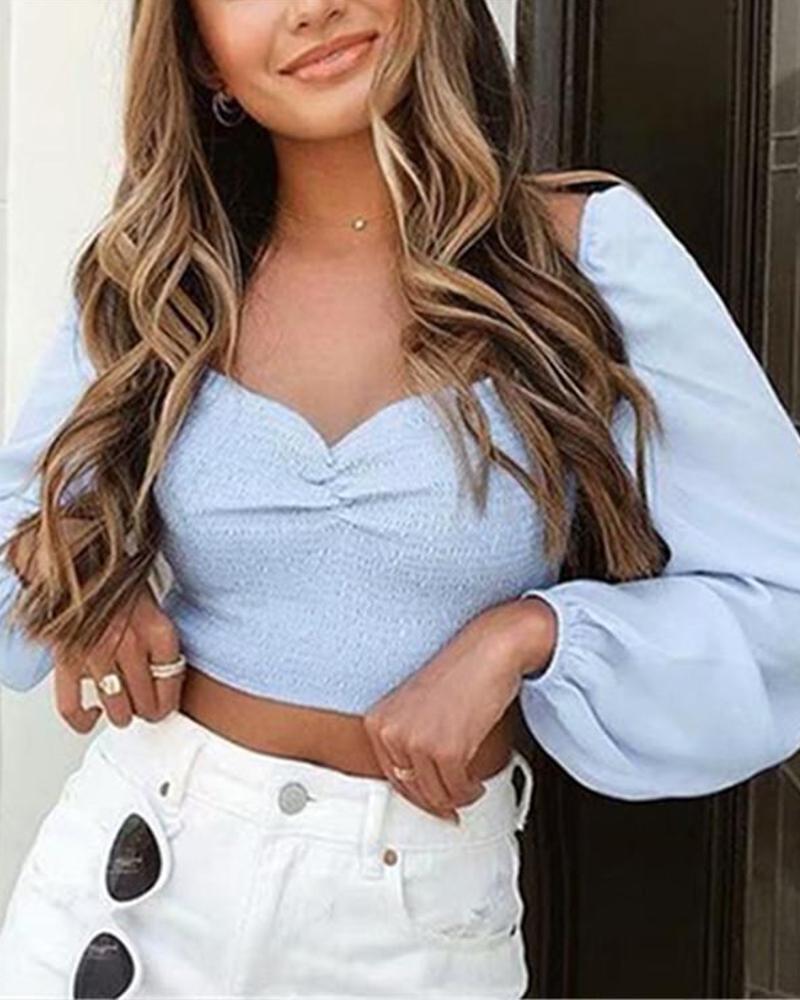 Ruched Balloon Sleeve Crop Top
