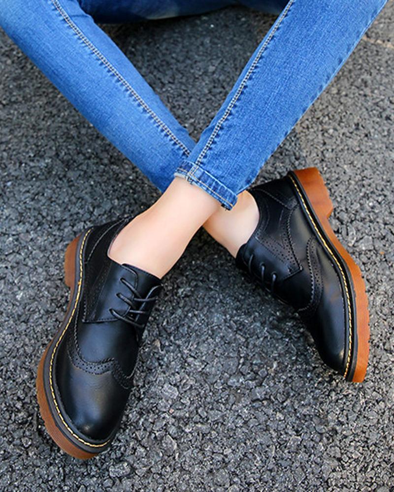 Round Toe Lace-Up Oxfords