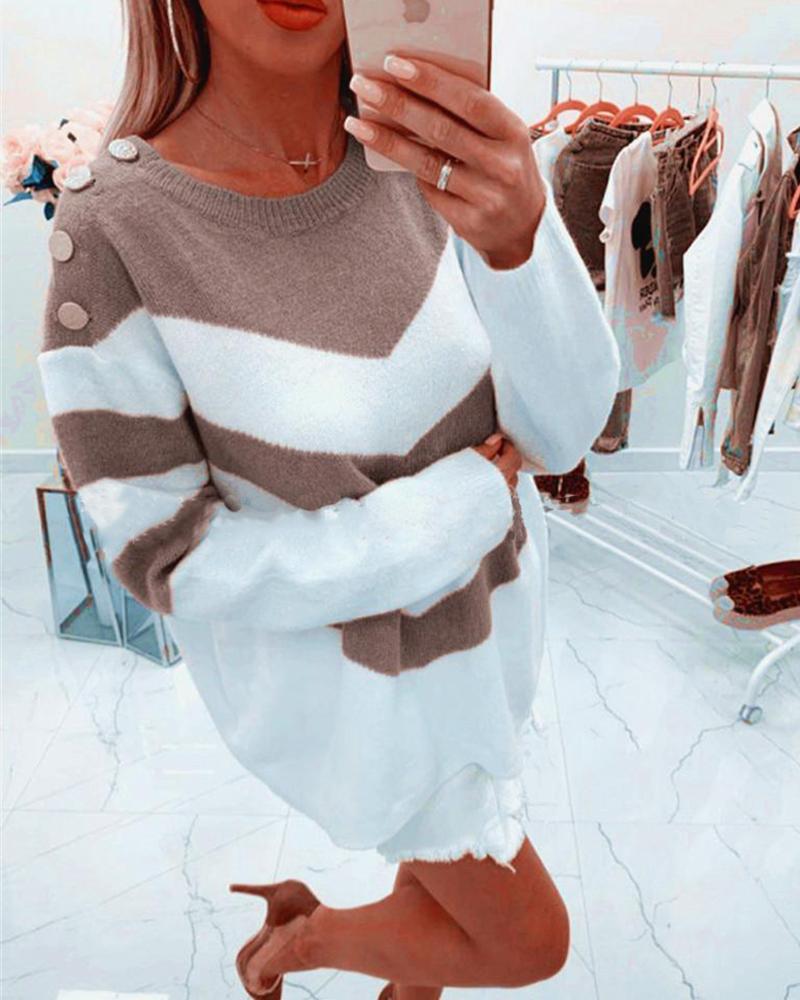 Colorblock Striped Long Sleeve Sweater