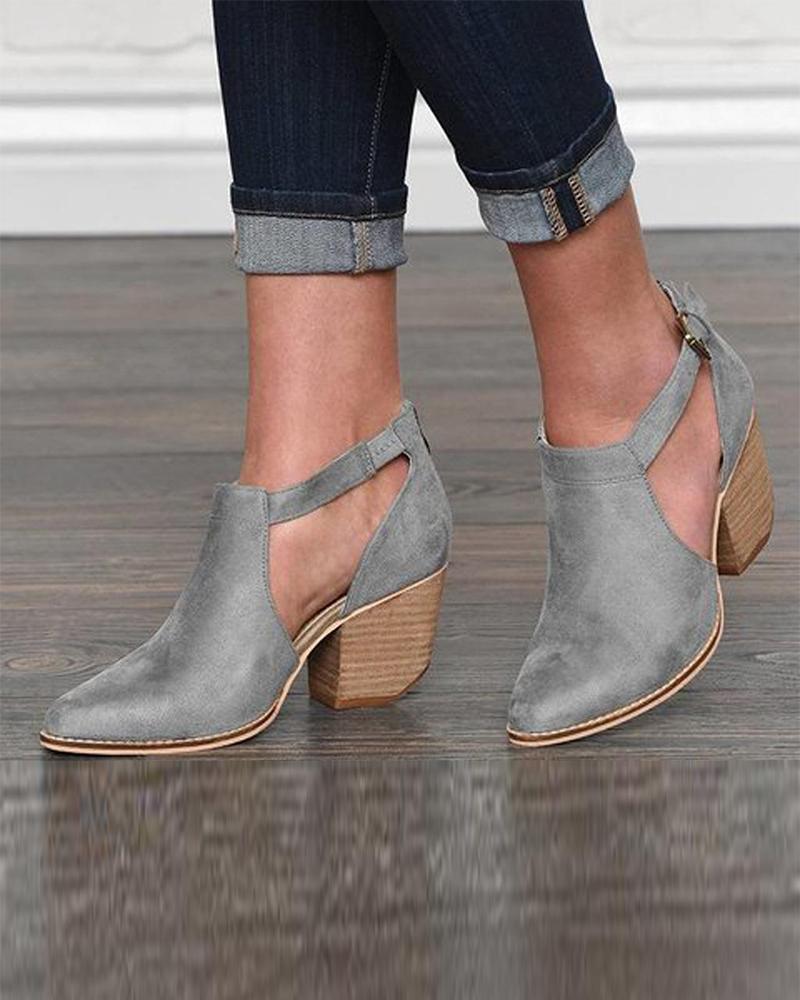 Outlet26 Block Heel Strap Ankle Bootie gray