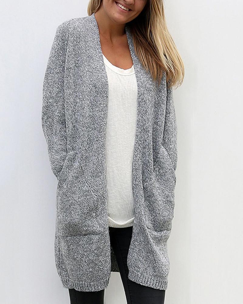 Outlet26 Basic Oversized Long Sleeeve Cardigan Sweater gray