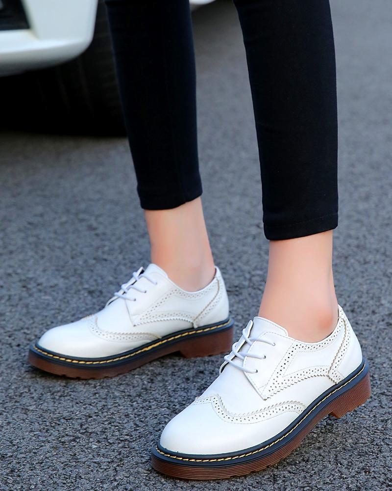 Round Toe Lace-Up Oxfords