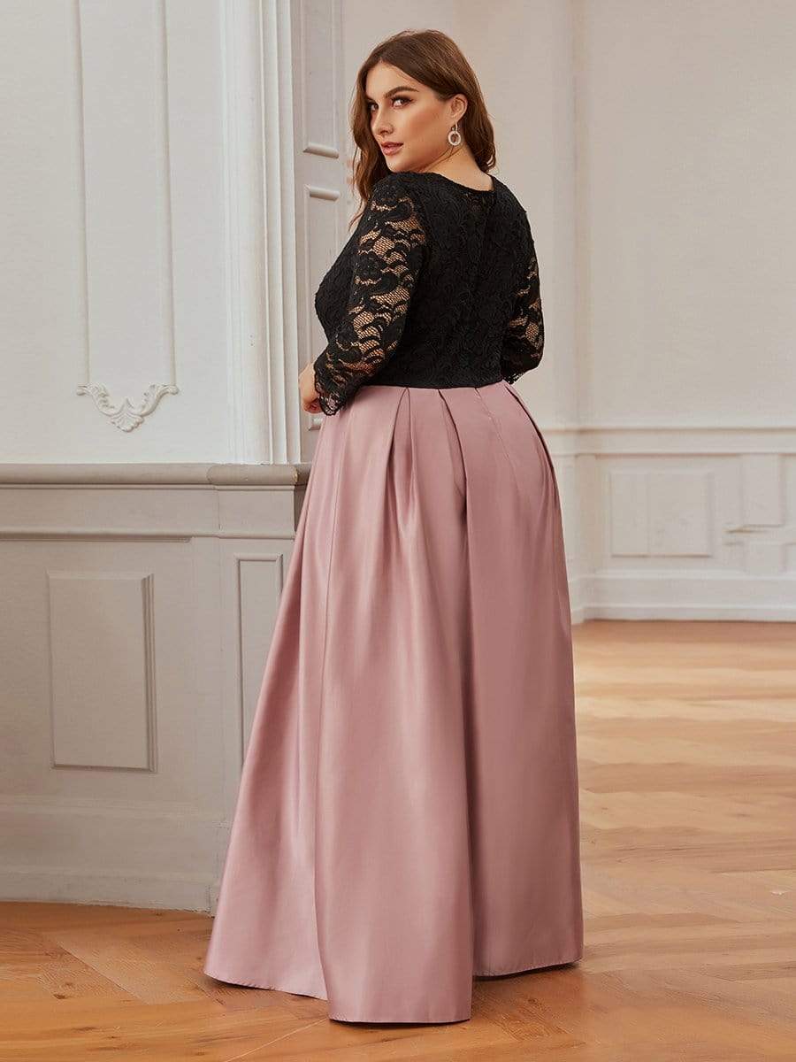 Vibrant Plus Size Round Neck A-line Evening Dresses with Lace