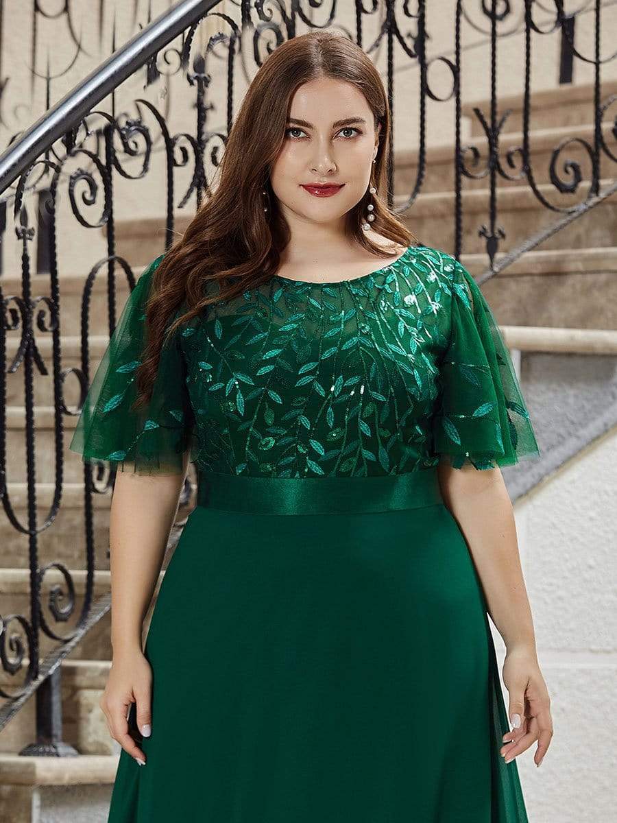 Elegant Plus Size A-Line Chiffon Evening Dress with Sequin