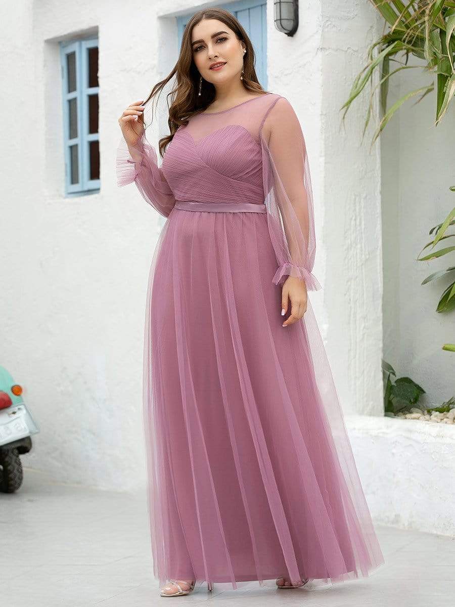 Elegant Half Sleeve Plus Size Floor Length Bridesmaid Dress