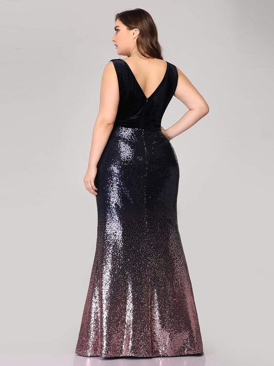 Floor Length Sequin & Velvet Maxi Long Plus Size Mermaid Prom Dresses