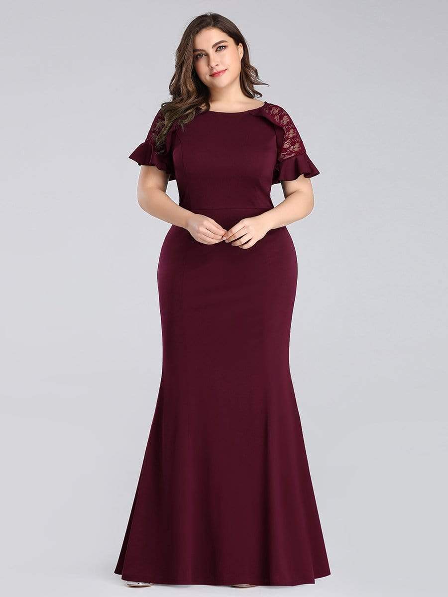 Plus Size Mermaid Wedding Guest Dresses for Women with Short Sleeve