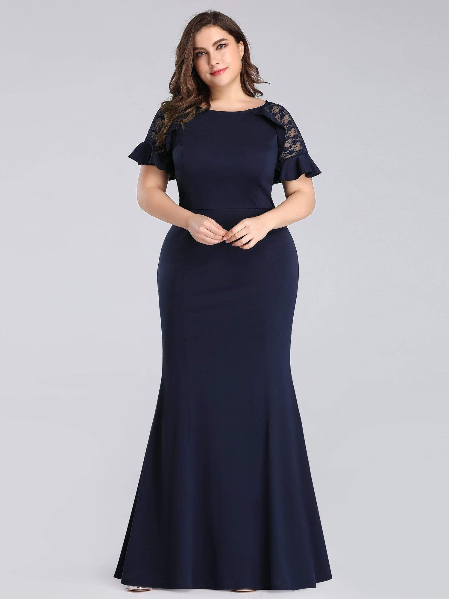 Plus Size Mermaid Wedding Guest Dresses for Women with Short Sleeve
