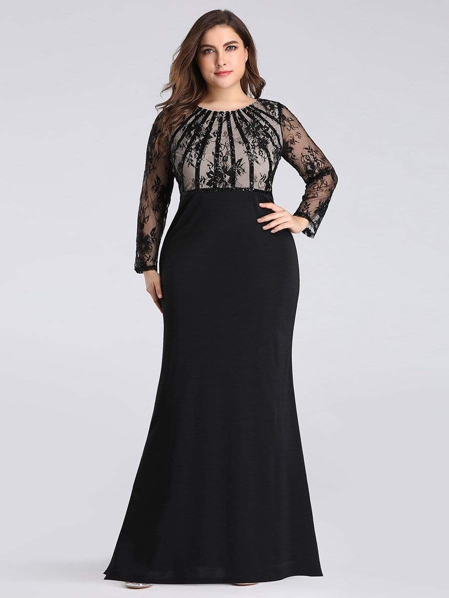 Sparkly Sequin Evening Party Dresses With Sheer Lace Sleeves