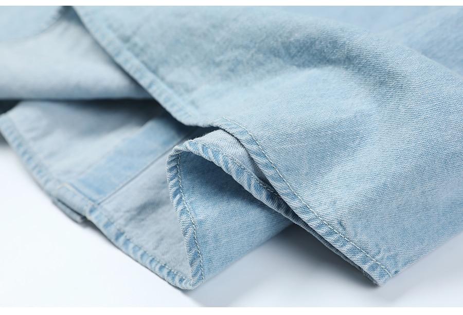 Denim Shirts Men Casual snap button 100% cotton